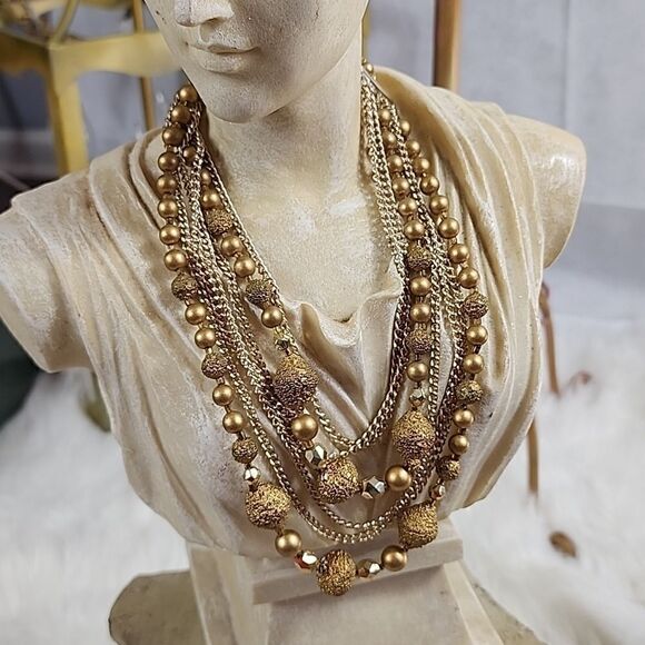 1950's Graduated Gold Tone Strand Necklace - Picture 1 of 7